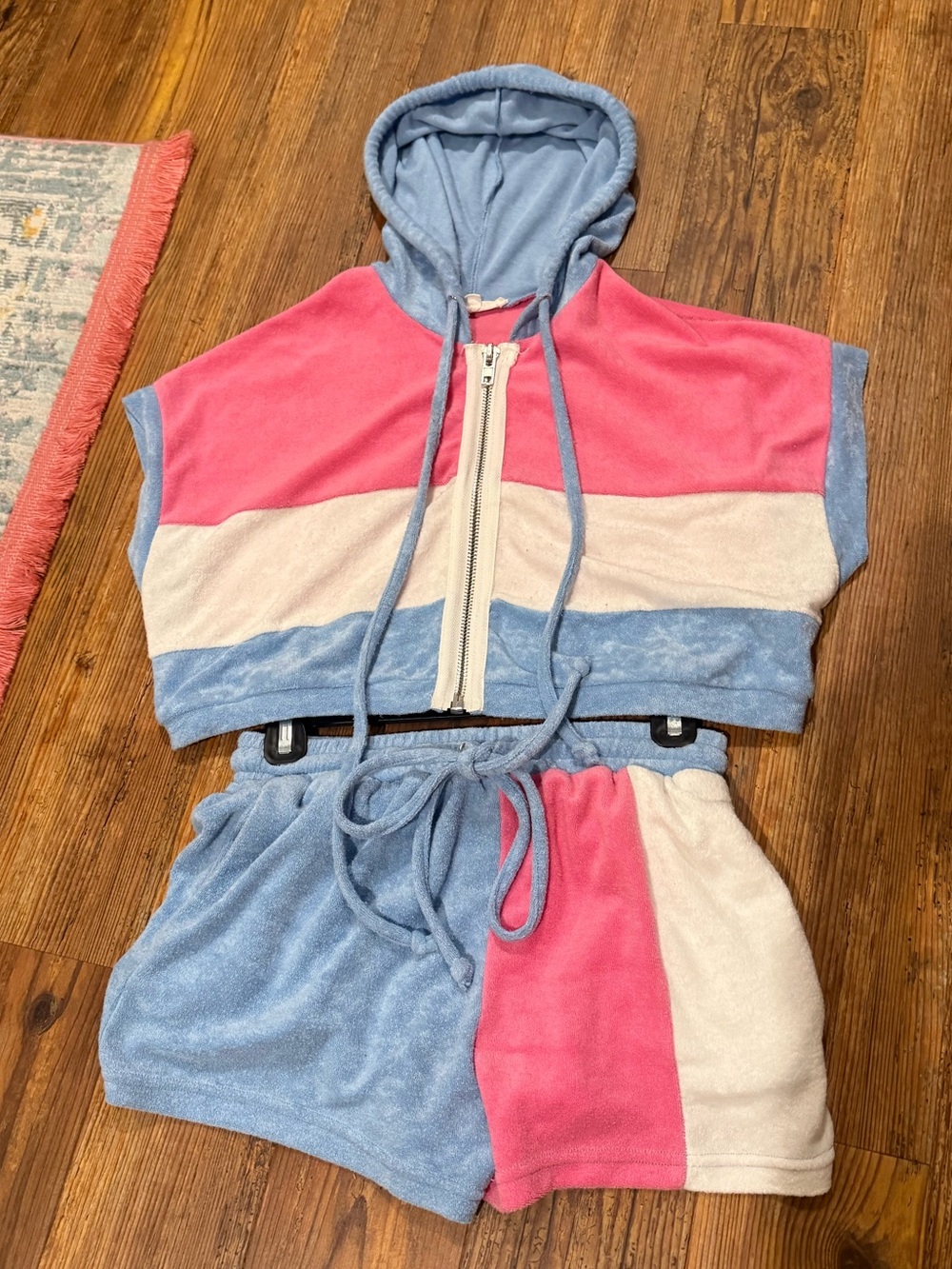 Women’s Colorblock Terry Lounge Set - Pink, Light Blue & White